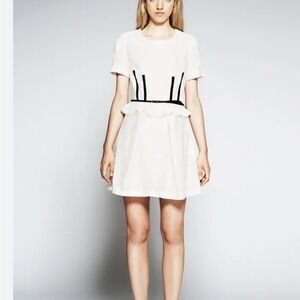 Sea White Mini Dress with Black Accents waist ruffle
